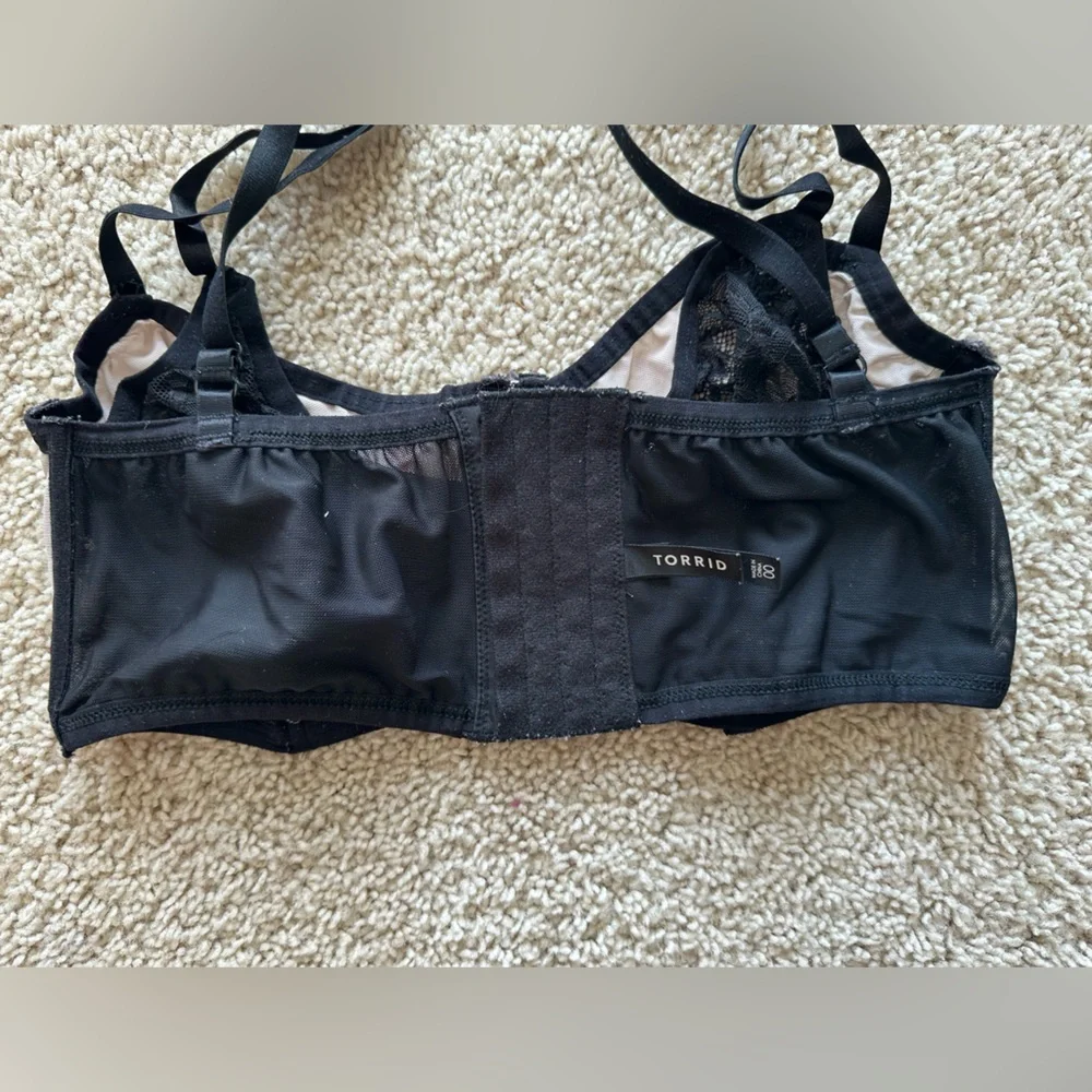 Torrid Bralette Lace Black underwire size 00X plus mesh adjustable wide band - Picture 10 of 15
